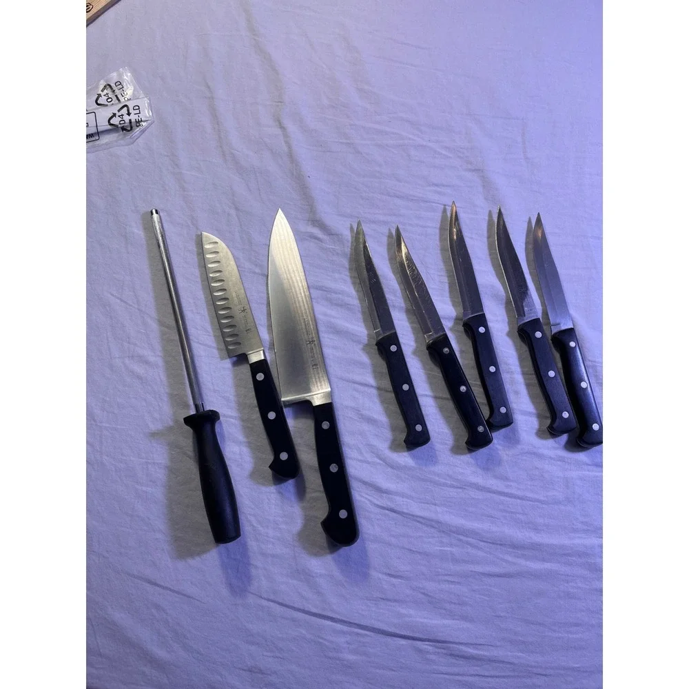 J.A. Henckels Knife Set Unisex 8pc Black Pre-Owned Stainless Steel Spain Santoku